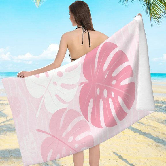 NIANHE Highly Absorbent - Pink Monstera Wave Pattern Print, Machine Washable Beach Pool Great Gift