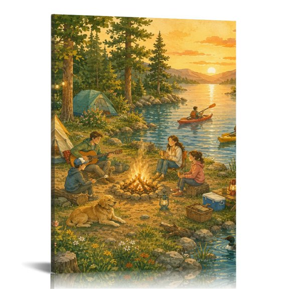 NIANHE Lakeside Family Camping Scene HD Print Canvas Wall Art, Wall Art, HD Print Canvas Wall Art Ready Hang Bedroom Dorm Living Room