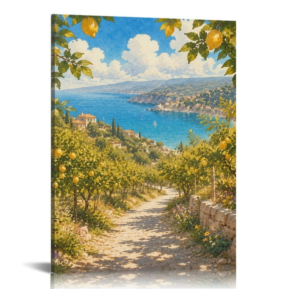 NIANHE Lemon Grove Coastal Path View Wall Art, HD Print Canvas Wall Art, Wall Art Ready Hang Bedroom Dorm Living Room