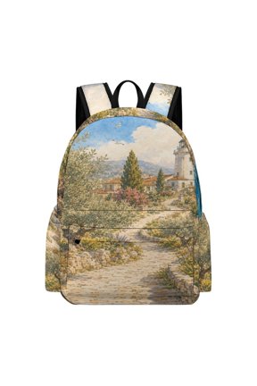 Lighthouse Olive Path Printed Oxford Backpack, Large Capacity Laptop Backpack, Water Resistant, Travel Daypack for College Work Commuting Adults,