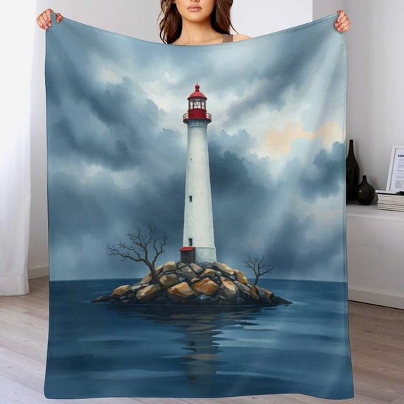 NIANHE Lighthouse at sea blanket, comfortable and soft, warm casual blanket, printed design, winter sofa dormitory home decoration, must-have travel product. Size is 30x40 inches.
