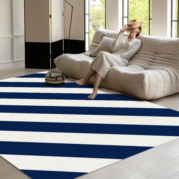 NIANHE Navy Diagonal Stripe Pattern Living room carpet Washable Area Rug for Living Room, Non Slip Large Decor Carpet for Bedroom Dining Office