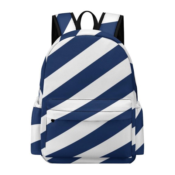 NIANHE Navy Diagonal Stripe Pattern Printed Oxford Backpack, Large Capacity Laptop Backpack, Water Resistant, Travel Daypack for College Work Commuting Adults,