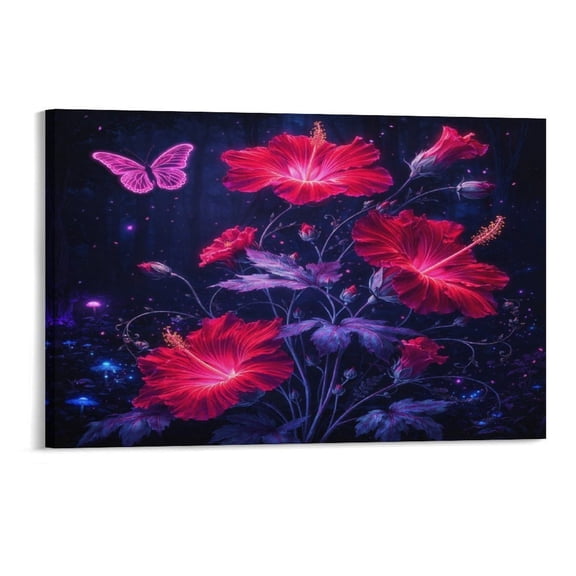 NIANHE Neon HibiscusTapestry, Polyester Vertical Print Wall Hanging Tapesties for Bedroom Dorm Living Room, Aesthetic Home Decor for Adults And Family,