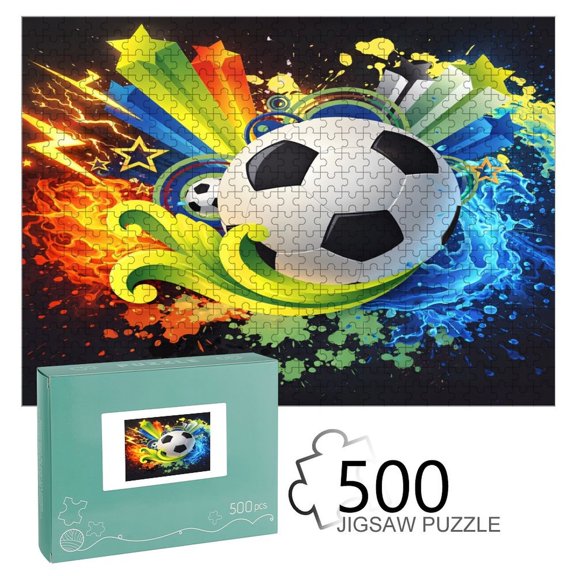 NIANHE Neon Star Soccer,Football Enthusiast Wooden Jigsaw Puzzle, HD Printed Art Puzzle, Interactive Family Game, Wall Decor for Bedroom Living Room, Educational, Fun Gift for Adults and Family