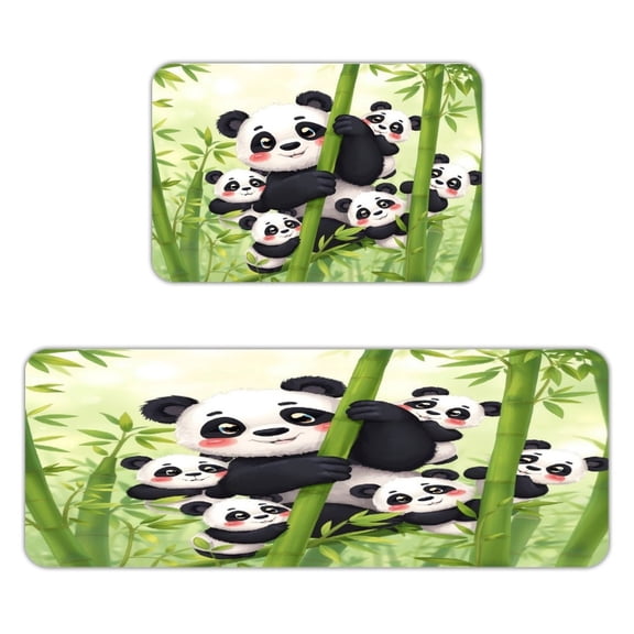 NIANHE Panda Family in The Bamboo Grove Kitchen Mats for Floor, Sets of 2, Soft Washable, Clear Print, Non Skid Waterproof Kitchen Rug for Sink Floor Sink Laundry Bar Office Room Home Cooks, 40x60cm+