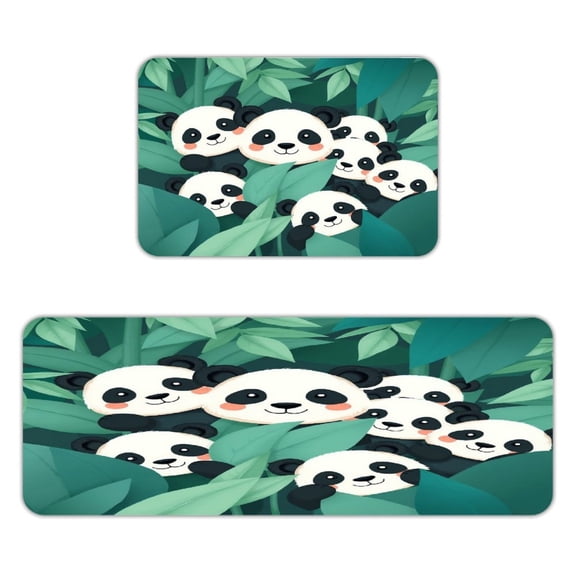NIANHE Panda Gang in The Bamboo Forest Kitchen Mats for Floor, Sets of 2, Soft Washable, Clear Print, Non Skid Waterproof Kitchen Rug for Sink Floor Sink Laundry Bar Office Room Home Cooks, 40x60cm+4