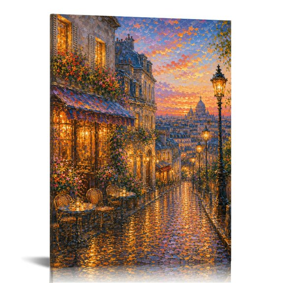 NIANHE Paris Street View Sunset Evening Scene  Vertical HD Print Framed Canvas Wall Art, Wall Art,  Vertical HD Print Framed Canvas Wall Art Ready Hang Bedroom Dorm  Living Room