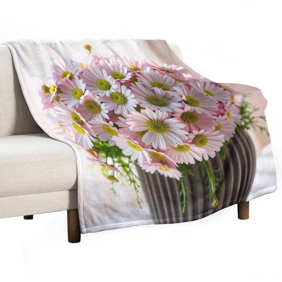 NIANHE Pink Flower Vase blanket, comfortable and soft, warm casual blanket, printed design, winter sofa dormitory home decoration, must-have travel product. Size is 50x60 inches.