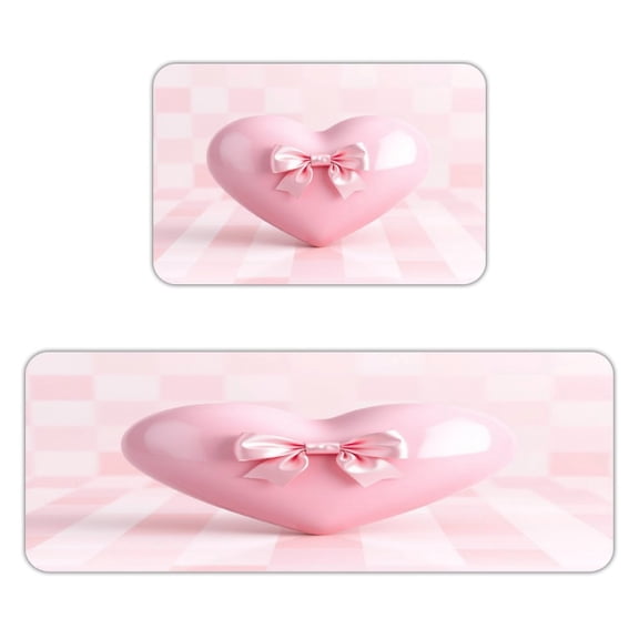 NIANHE Pink Heart with Sweet Whispers Kitchen Mats for Floor, Sets of 2, Soft Washable, Clear Print, Non Skid Waterproof Kitchen Rug for Sink Floor Sink Laundry Bar Office Room Home Cooks, 40x60cm+45