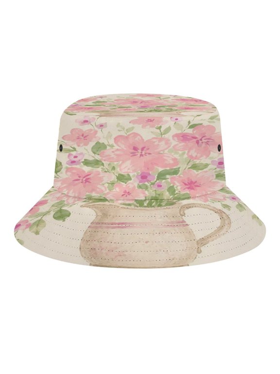 Pink Pitcher Flower Bouquet Bucket Hat, Soft, Printed, Packable Fisherman Sun Hat for Beach Travel Hiking Vacation, Sun Hat for Women Men,