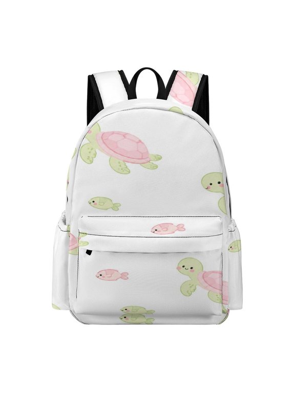 Pink Sea Turtle Fish Print Printed Oxford Backpack, Large Capacity Laptop Backpack, Water Resistant, Travel Daypack for College Work Commuting Adults,