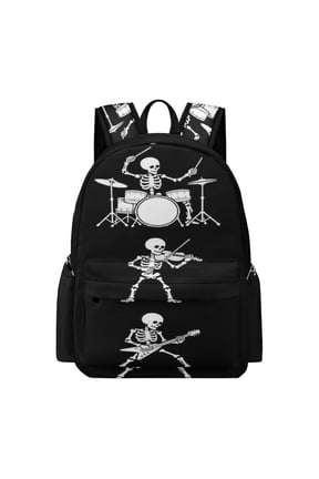 Rock Band Skeleton Silhouette Printed Oxford Backpack, Large Capacity Laptop Backpack, Water Resistant, Travel Daypack for College Work Commuting Adults,