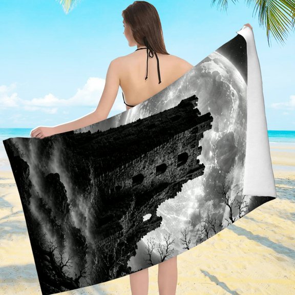 NIANHE Ruined Stone Tower Misty Night Compact Lightweight - Machine Washable Ultra-Soft Microfiber, Beach Pool Great Gift