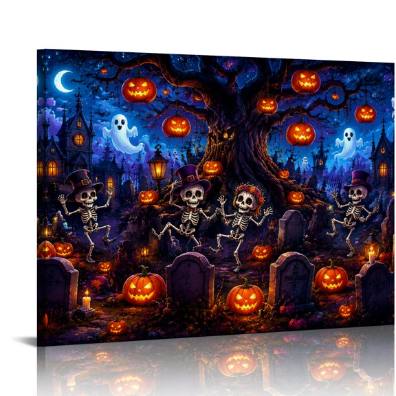 NIANHE Skeleton Graveyard  Ready An Excellent Gift Choice,  HD Print Framed Canvas Wall Art, Wall Art Suitable For Living Room Bedroom Kitchen Classroom Studio Family