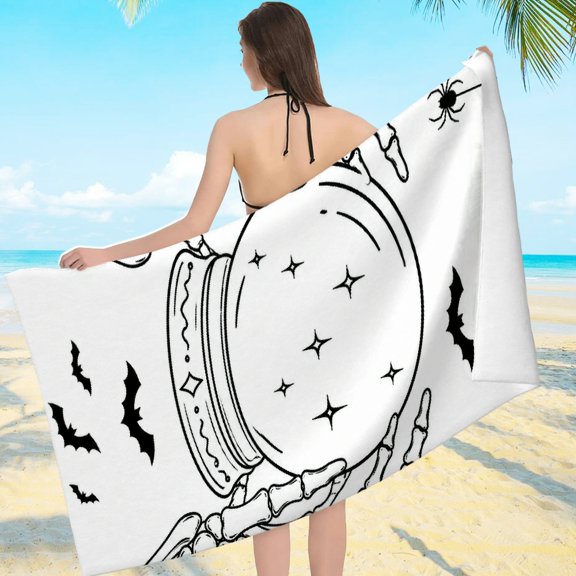 NIANHE Skeleton Hands Crystal Ball Bat Spider Web  Sand Free - Ultra-Soft Microfiber Machine Washable, Beach Pool Great Gift
