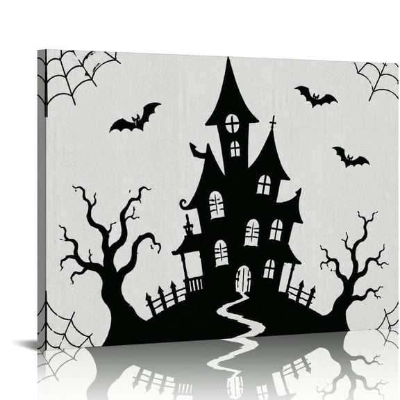 NIANHE Spider Web Haunted House Silhouette Ready An Excellent Gift Choice, Wall Art, HD Print Framed Canvas Wall Art Suitable For Living Room Bedroom Kitchen Classroom Studio Family