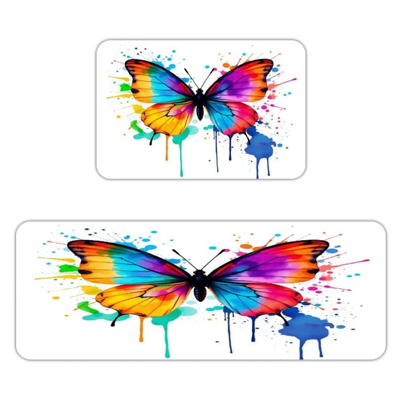 NIANHE Splatter Paint Butterfly Dance Kitchen Mats for Floor, Sets of 2, Soft Washable, Clear Print, Non Skid Waterproof Kitchen Rug for Sink Floor Sink Laundry Bar Office Room Home Cooks