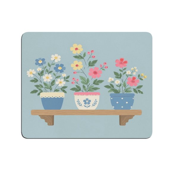 NIANHE Three Potted Flower Arrangement Mouse Pad, Square Smooth Surface Desk Mat, Stitched Edge for Office, Laptop, Computer, Home,