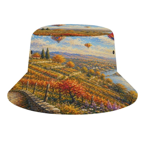 NIANHE Valley Vineyard Hot Air Balloon Scenery Bucket Hat, Soft, Printed, Packable Fisherman Sun Hat for Beach Travel Hiking Vacation, Sun Hat for Women Men,