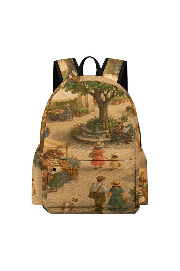 Village Square Market Life Printed Oxford Backpack, Large Capacity Laptop Backpack, Water Resistant, Travel Daypack for College Work Commuting Adults,