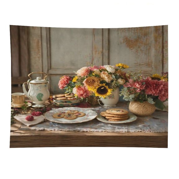 NIANHE Vintage Tea Flowers,Mother's Day Tapestry, Polyester Print Wall Hanging Tapesties for Bedroom Dorm Living Room, Aesthetic Home Decor for Adults And Family