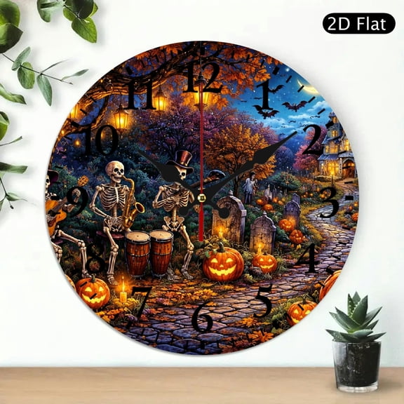 NIANHE Wall Clock Battery Operated, Skeleton Band Graveyard Print, Battery Operated (AA Not Included), Lobby Corridor Dining Room Bedroom Office Classroom