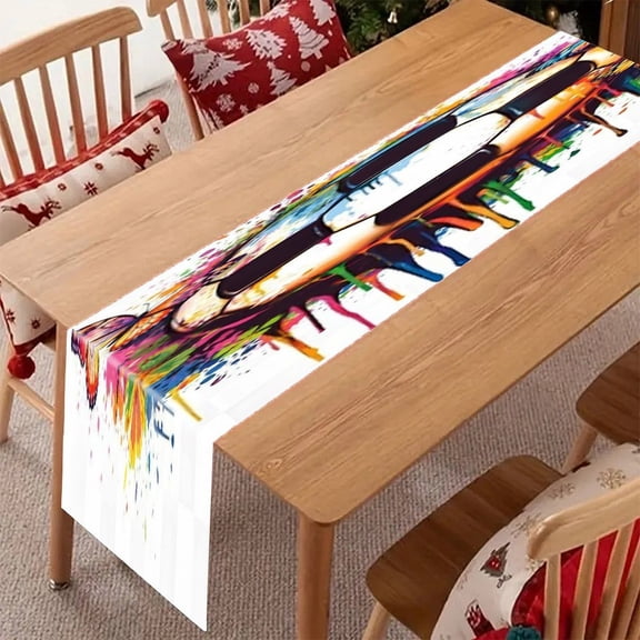 NIANHE Watercolor Graffiti Soccer,Football Enthusiast Table Runner, Colorful Soft, Durable Clear Print for Kitchen Dining Table, Home Party Decor Families, 13 X 71 Inch
