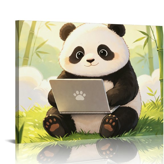 NIANHE Working Panda  HD Print Framed Canvas Wall Art,  Ready An Excellent Gift Choice, Wall Art Suitable For Living Room Bedroom Kitchen Classroom Studio Family