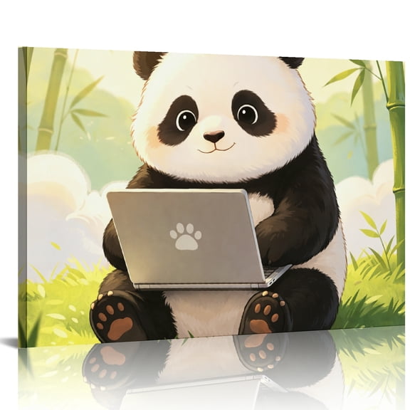NIANHE Working Panda Wall Art,  HD Print Framed Canvas Wall Art,  Ready An Excellent Gift Choice Suitable For Living Room Bedroom Kitchen Classroom Studio Family