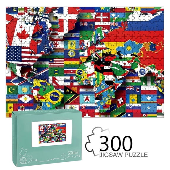 NIANHE  World Map with Flags Art Print  Wooden Jigsaw Puzzle, HD Printed Art Puzzle, Interactive Family Game, Wall Decor for Bedroom Living Room, Educational, Fun Gift for Adults and Family