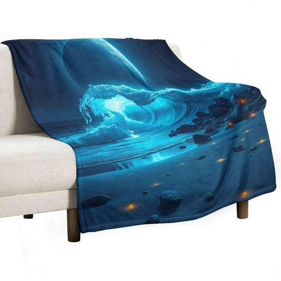 NIANHE beach wave planet blanket, comfortable and soft, warm casual blanket, printed design, winter sofa dormitory home decoration, must-have travel product. Size is 50x60 inches.