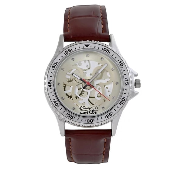 NIB 100 Years Disney Mickey Mouse Collectable Watch Silver Case Brown Band - MK5562RO