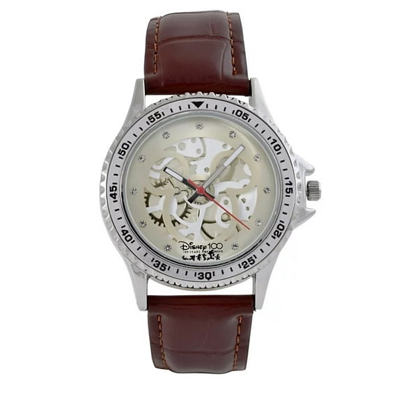 NIB 100 Years Disney Mickey Mouse Collectable Watch Silver Case Brown Band - MK5562RO