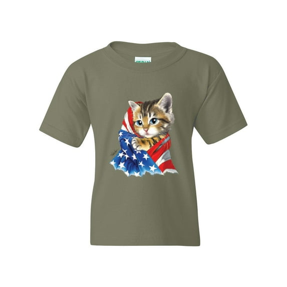 NIB - Big Boys T-Shirts and Tank Tops - American Flag 4th of July Kitty
