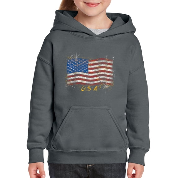 NIB - Big Girls Hoodies and Sweatshirts - American Flag USA in Gold