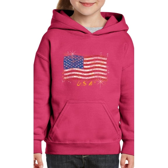 NIB - Big Girls Hoodies and Sweatshirts - American Flag USA in Gold