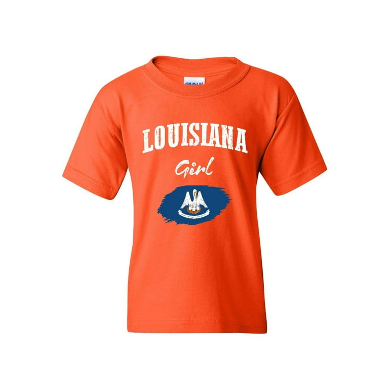 Nib - Big Girls T-shirts and Tank Tops - Louisiana Girl, Kids Unisex, Size: Small, Orange