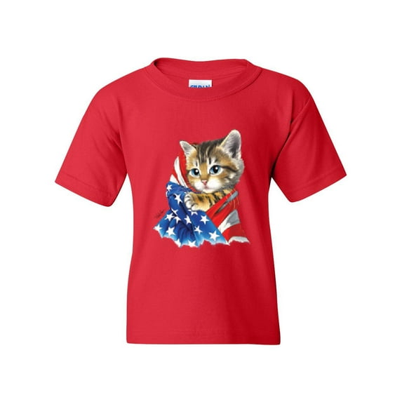 NIB - Big Girls T-Shirts and Tank Tops, up to Big Girls Size 24 - American Flag 4th of July Kitty