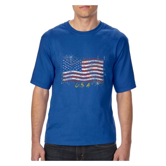 NIB - Big Men's T-Shirt, up to Tall Size 3XLT - American Flag USA in Gold