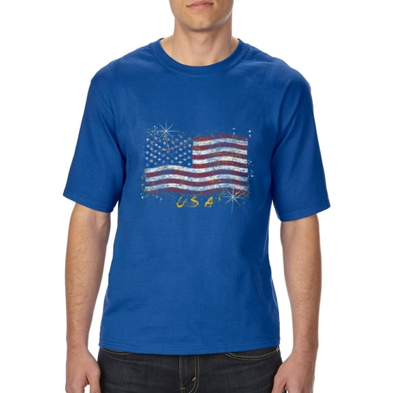 NIB - Big Men's T-Shirt, up to Tall Size 3XLT - American Flag USA in Gold