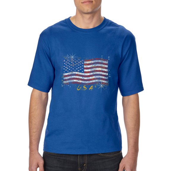 NIB - Big Men's T-Shirt, up to Tall Size 3XLT - American Flag USA in Gold
