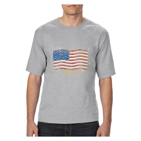 NIB - Big Men's T-Shirt, up to Tall Size 3XLT - American Flag USA in Gold