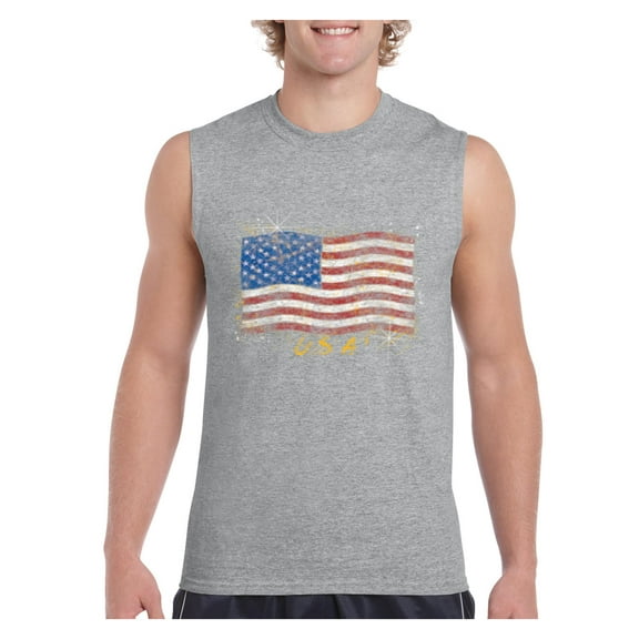 NIB - Men's Graphic T-Shirt Sleeveless - American Flag USA in Gold