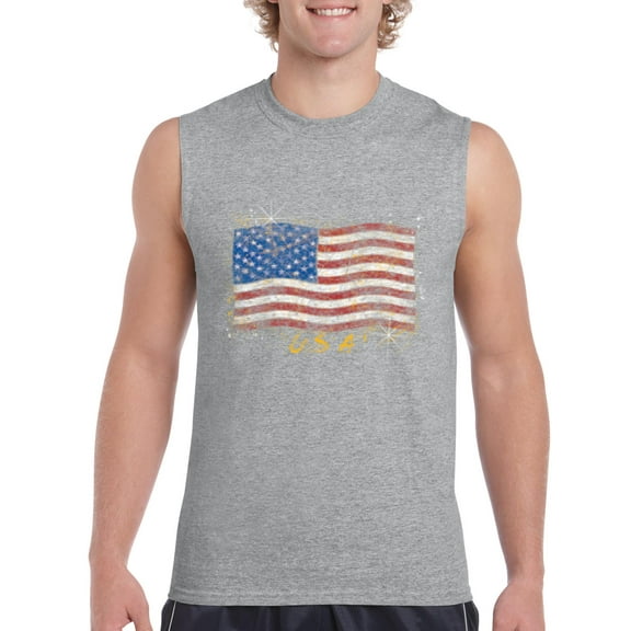 NIB - Men's Graphic T-Shirt Sleeveless - American Flag USA in Gold