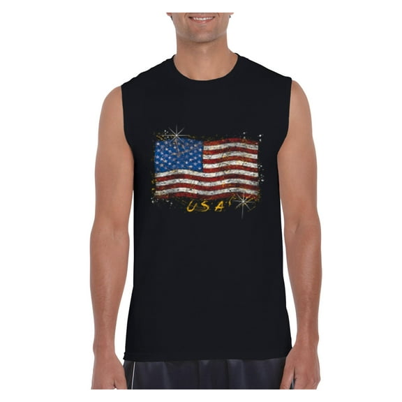 NIB - Men's Graphic T-Shirt Sleeveless - American Flag USA in Gold