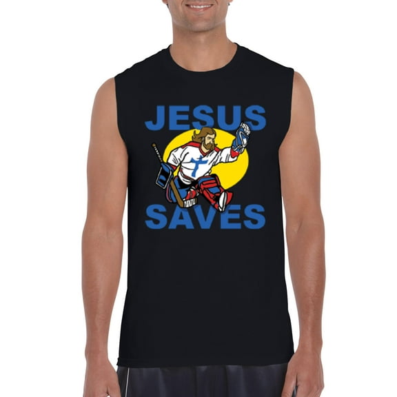 NIB - Men's Graphic T-Shirt Sleeveless - Jesus Saves Hockey Goalie