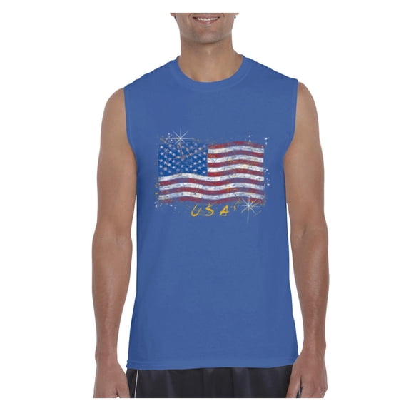 NIB - Men's Graphic T-Shirt Sleeveless, up to Men Size 3XL - American Flag USA in Gold