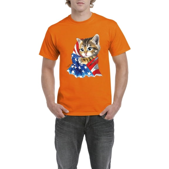 NIB - Men's T-Shirt Short Sleeve - American Flag 4th of July Kitty