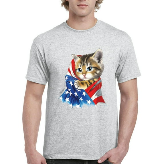 NIB - Men's T-Shirt Short Sleeve, up to Men Size 5XL - American Flag 4th of July Kitty